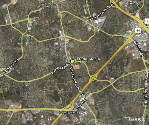 Google Earth view of Trader Joe's in Cary NC